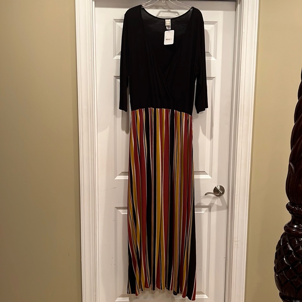 Lilian Size 3X Black Multicolored Maxi - slits on both sides